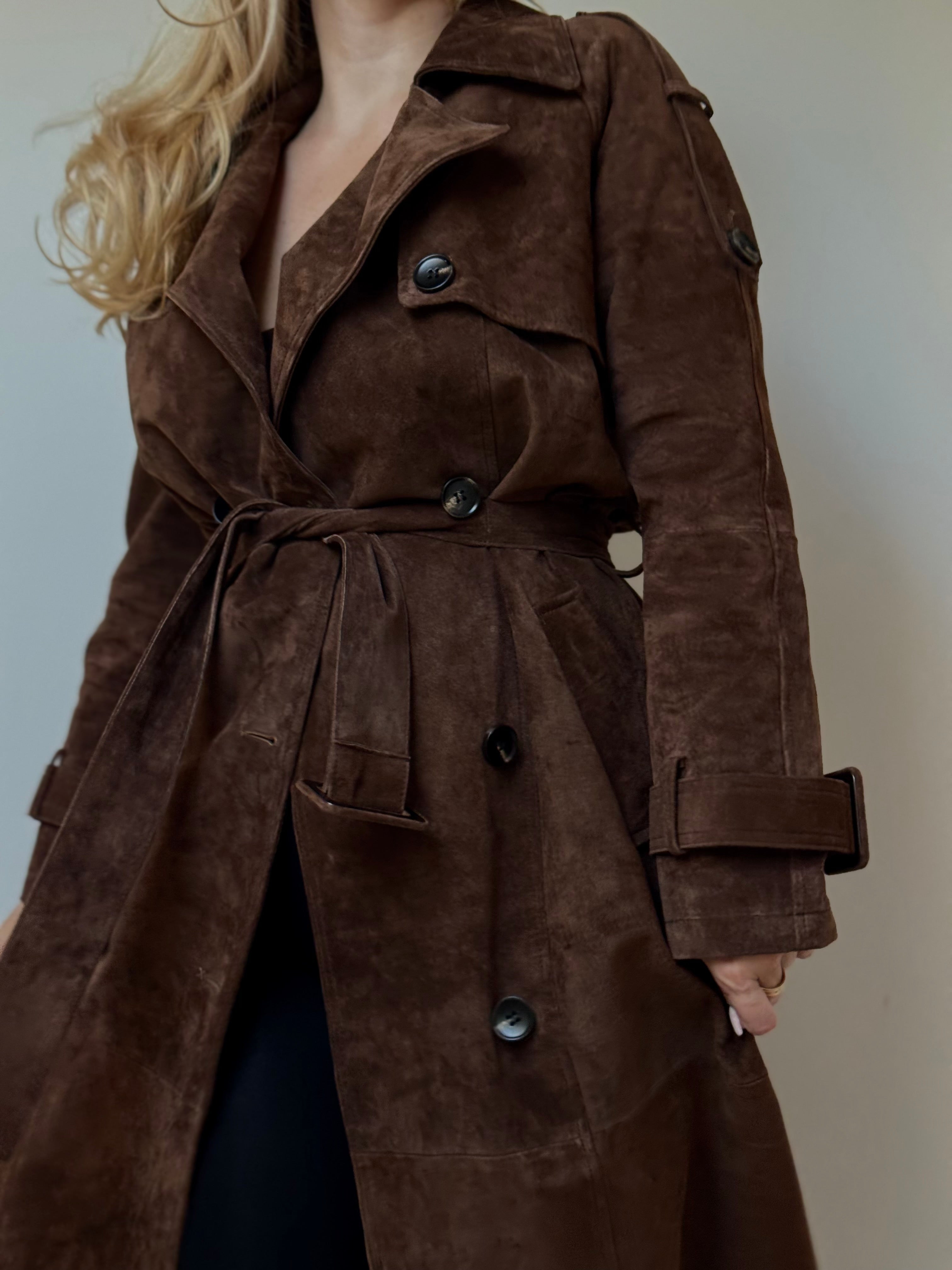 Mona Long Suede Trench Coat
