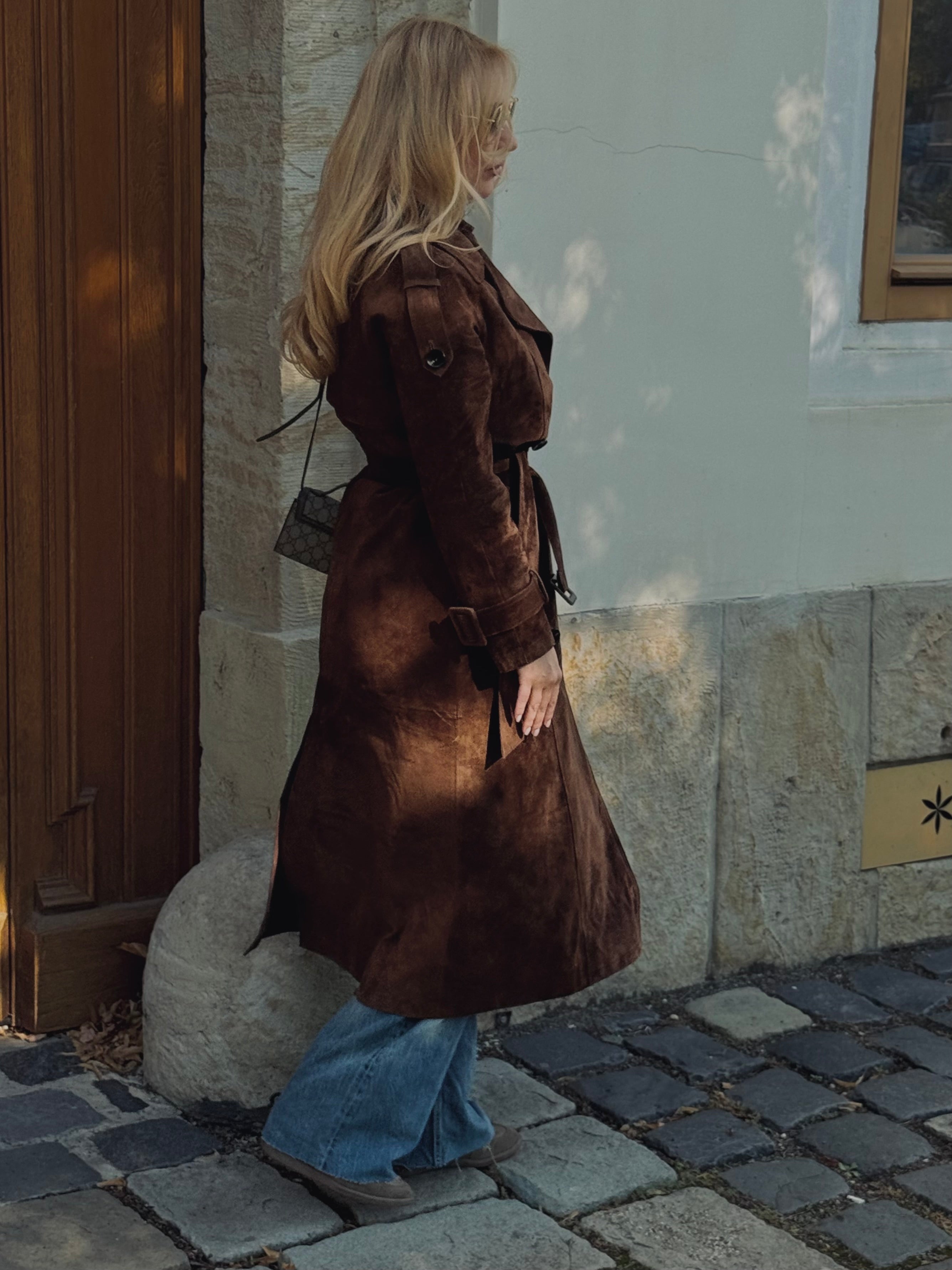 Mona Long Suede Trench Coat