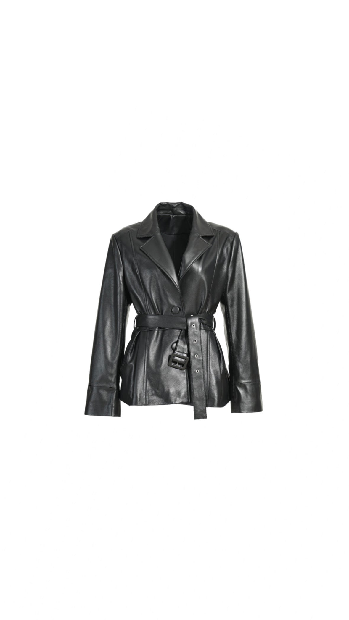 Belted Leather Jacket With Mongolian Fur